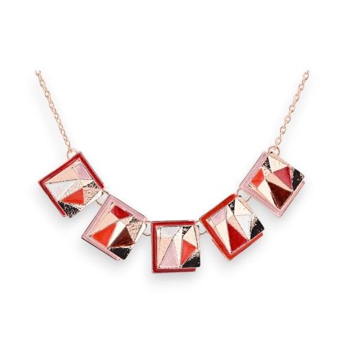 Collier fantaisie cuivré rosé géométrique nuances rouge de chez Ikita