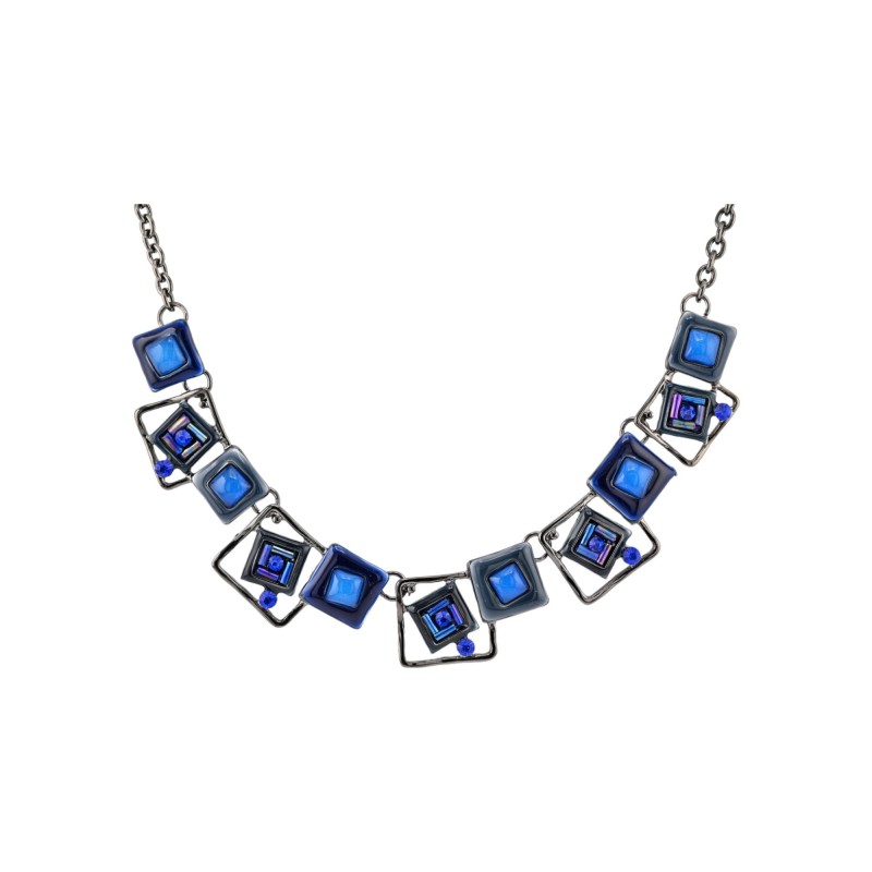 Collier fantaisie géométrique carré nuances bleu de chez Ikita