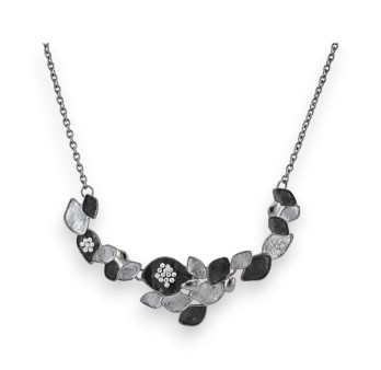 Collier Fantaisie Floral Gris et noir Métallisé