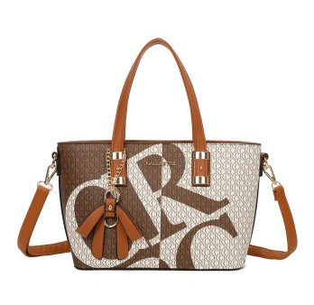 Sac à main rigide monogramme beige et marron