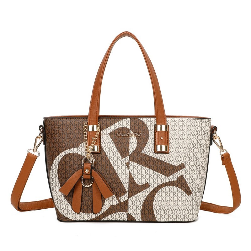 Sac à main rigide monogramme beige et marron