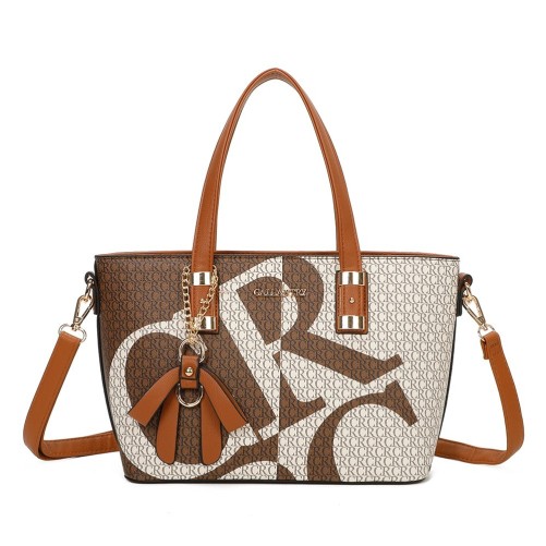 Sac à main rigide monogramme beige et marron