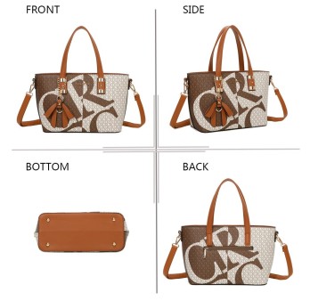 Sac à main rigide monogramme beige et marron