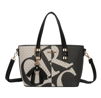 Sac à main rigide monogramme noir et gris
