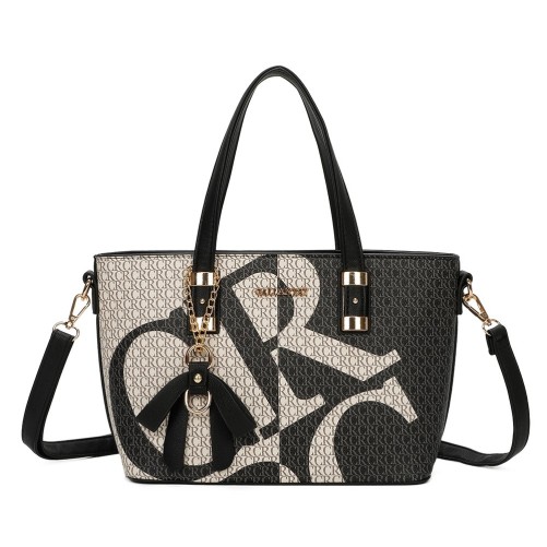 Sac à main rigide monogramme noir et gris