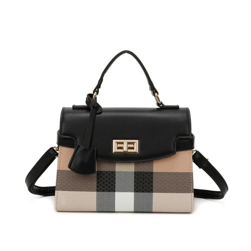 Sac à main rigide carreaux beige et noir