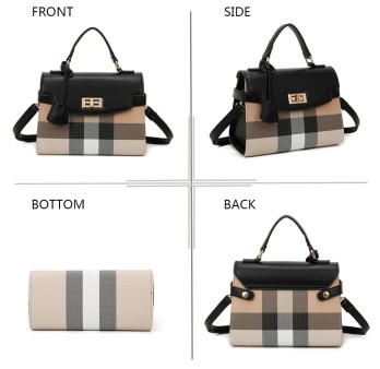 Sac à main rigide carreaux beige et noir