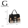 Sac à main rigide carreaux beige et noir