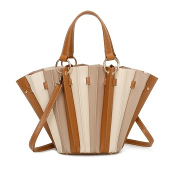 Sac à main plissé bicolore camel et beige