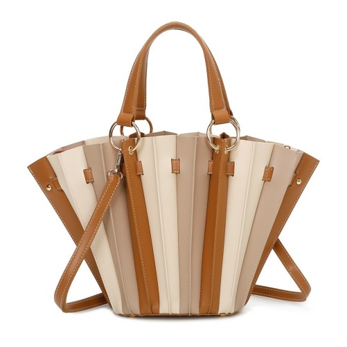 Sac à main plissé bicolore camel et beige