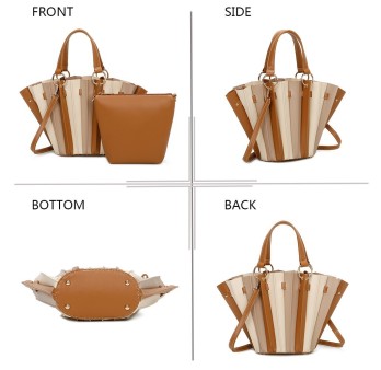 Sac à main plissé bicolore camel et beige