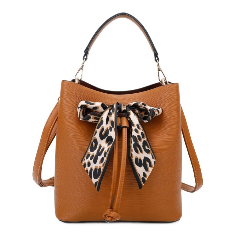 Sac à main rigide camel élégant nœud léopard