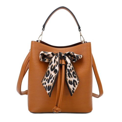 Sac à main rigide camel élégant nœud léopard