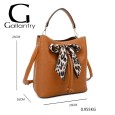Sac à main rigide camel élégant nœud léopard