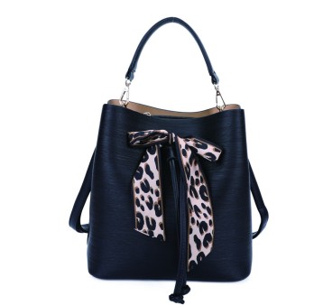 Sac à main rigide noir nœud léopard