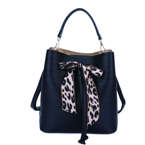 Sac à main rigide noir nœud léopard