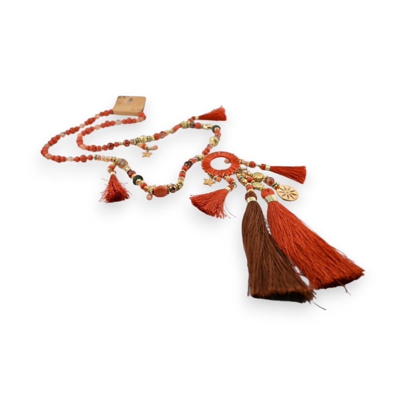 Collier sautoir bohème chic brique
