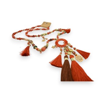 Collier sautoir bohème chic brique