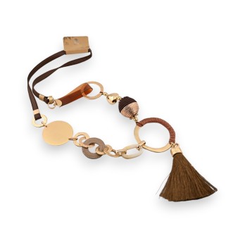 Collier sautoir chic marron et doré Mat