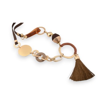Collier sautoir chic marron et doré Mat