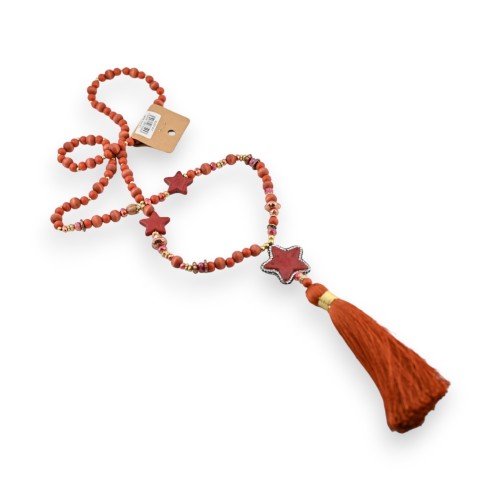 Collier sautoir étoiles brique