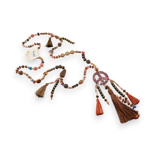 Collier sautoir bohème médaillon Peace and Love