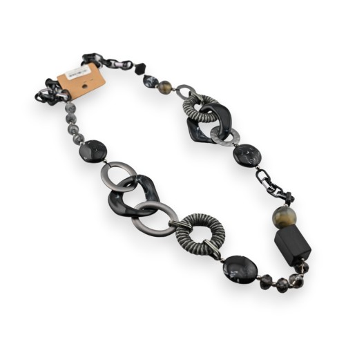 Collier sautoir élégant noir et gris