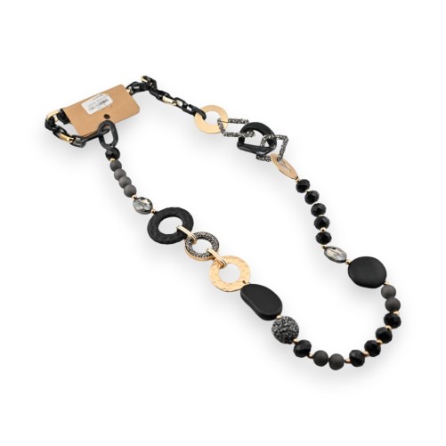 Collier sautoir noir et doré Mat élégant
