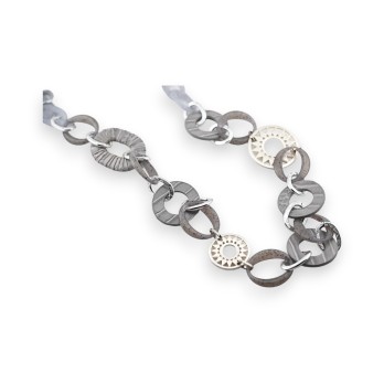Collier sautoir fantaisie chaine gros maillon argenté et gris