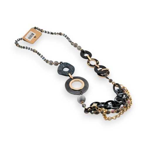 Collier sautoir fantaisie noir et doré élégant