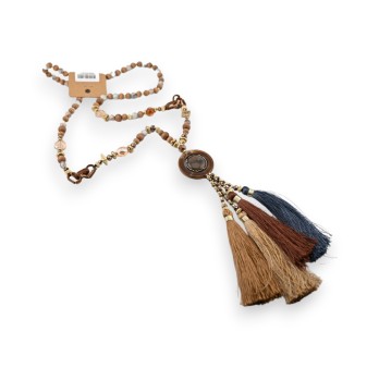 Collier sautoir bohème chic à pompons