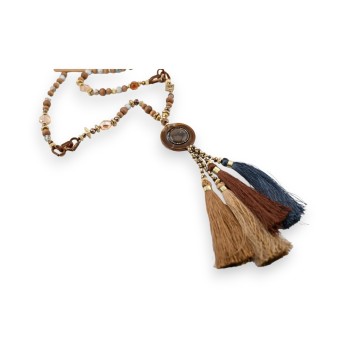 Collier sautoir bohème chic à pompons