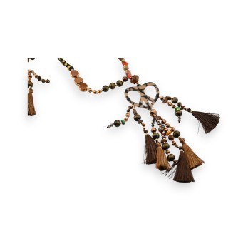 Collier bohème chic marron Coeur Léopard
