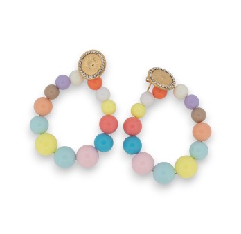 Boucles d'oreilles perles pastel multicolore et métal doré
