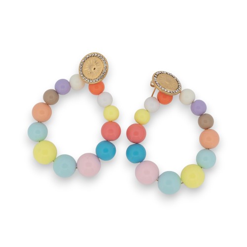 Boucles d'oreilles perles pastel multicolore et métal doré