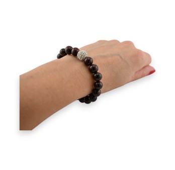 Bracelet élastique perles bois et strass