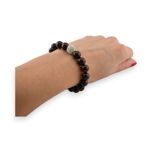 Bracelet élastique perles bois et strass