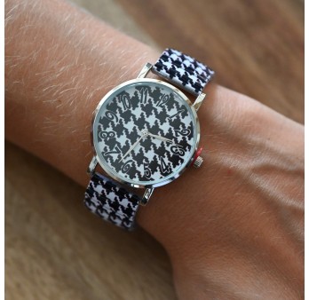 Montre Ernest motif pied de poule noir et blanc