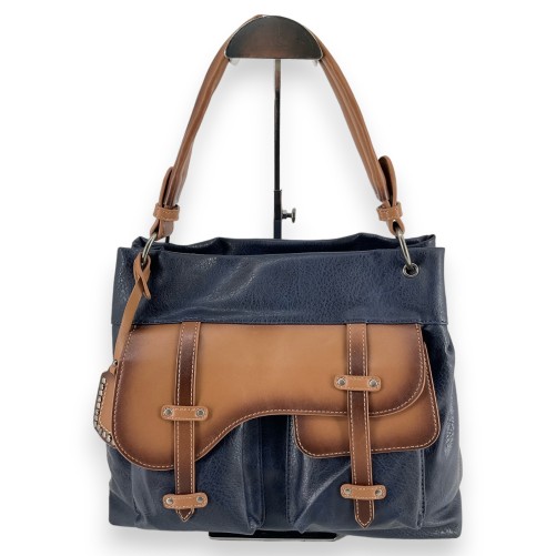 Sac à main vintage bicolore bleu et marron