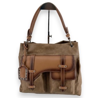 Sac à main bicolore taupe vintage