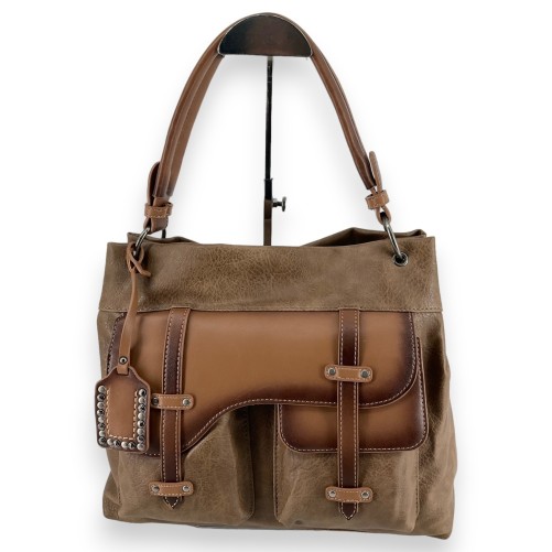 Sac à main bicolore taupe vintage