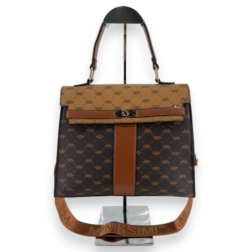 Sac à main bicolore rigide camel et marron