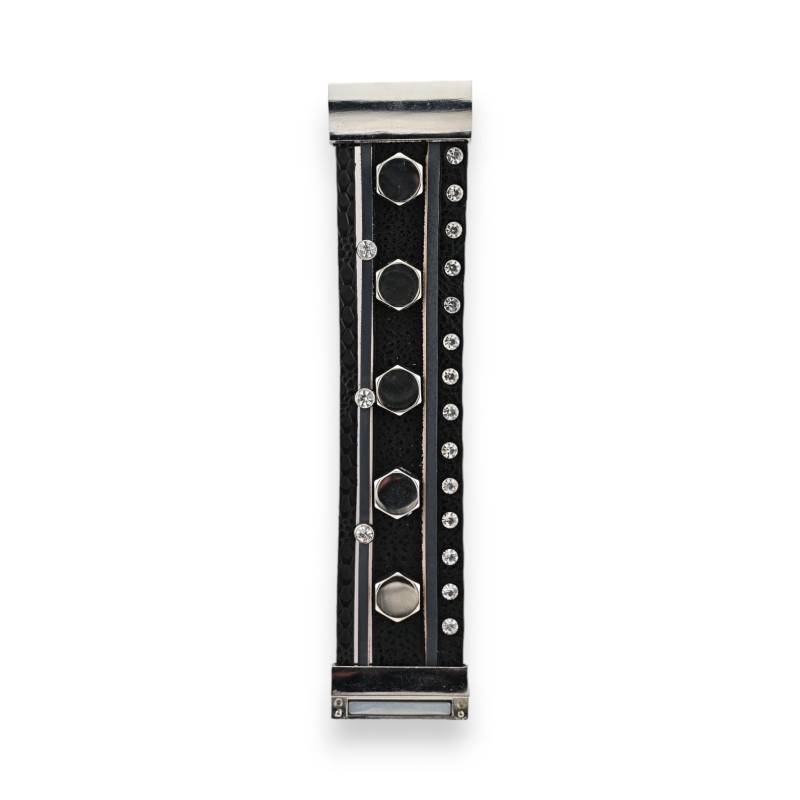 Bracelet large fantaisie noir simili