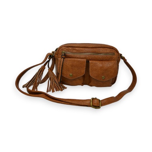 Sac bandoulière Camel souple multi poches de chez Mandoline