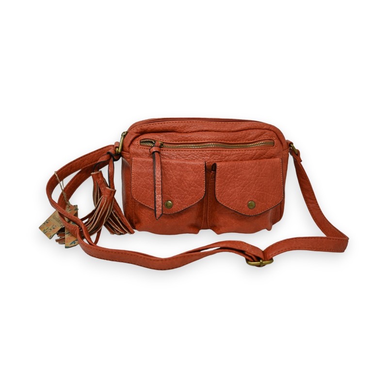 Sac bandoulière Mandoline en simili cuir brique