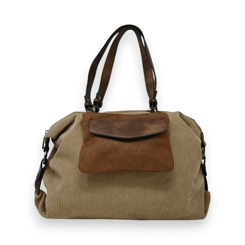 Sac à main Mandoline velours Taupe & Marron