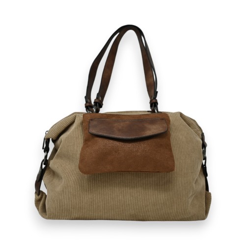 Sac à main Mandoline velours Taupe & Marron