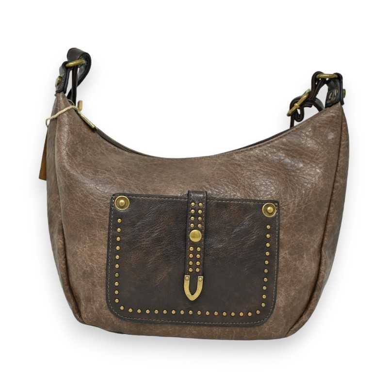 Sac bandoulière bi-colore taupe marron de chez Mandoline