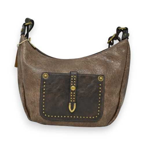 Sac bandoulière bi-colore taupe marron de chez Mandoline