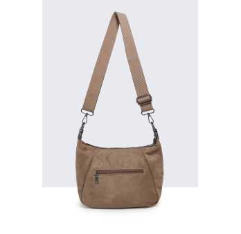 Sac bandoulière suédine Taupe rabat métallisé